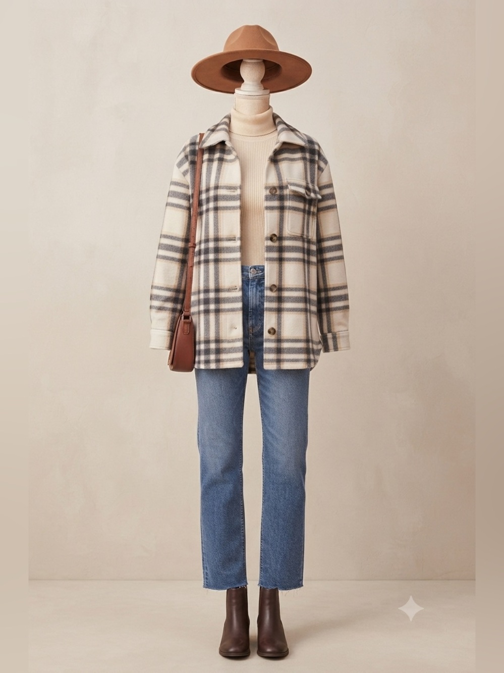 Old Navy Unisex Plaid Coat - Black, Brown and White. Size small